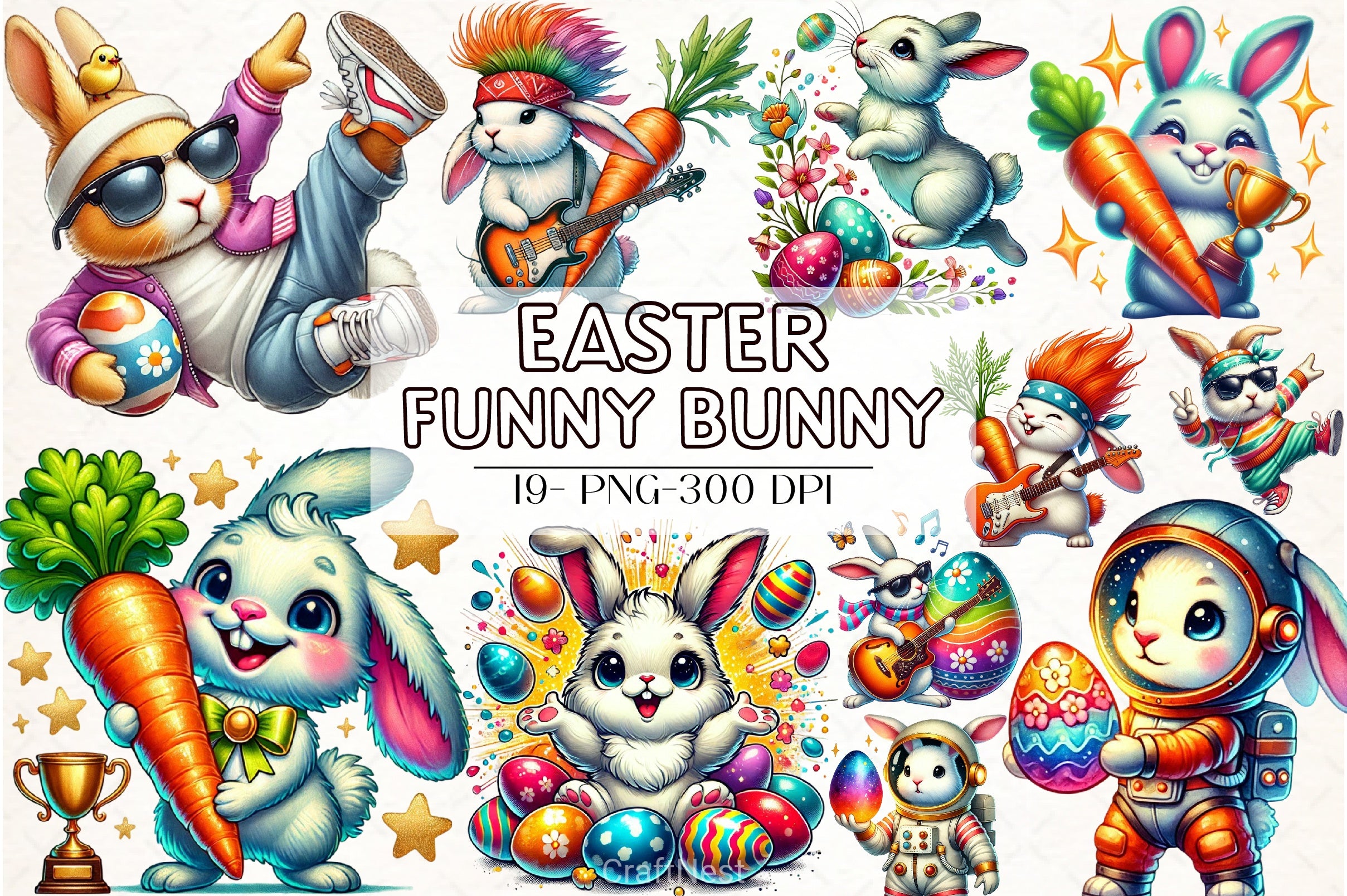 Funny Easter Bunny Clipart Bundle - CraftNest - Digital Crafting and Art
