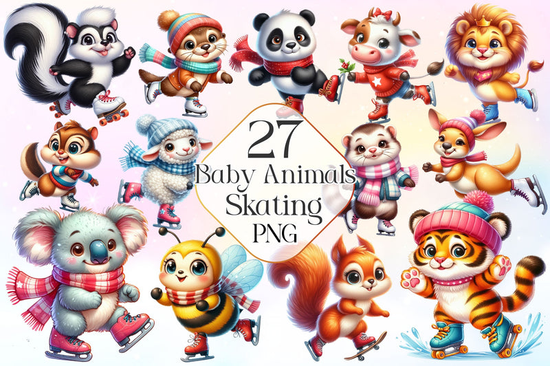 Baby Animals Skating Clipart Bundle 2 - CraftNest - Digital Crafting and Art