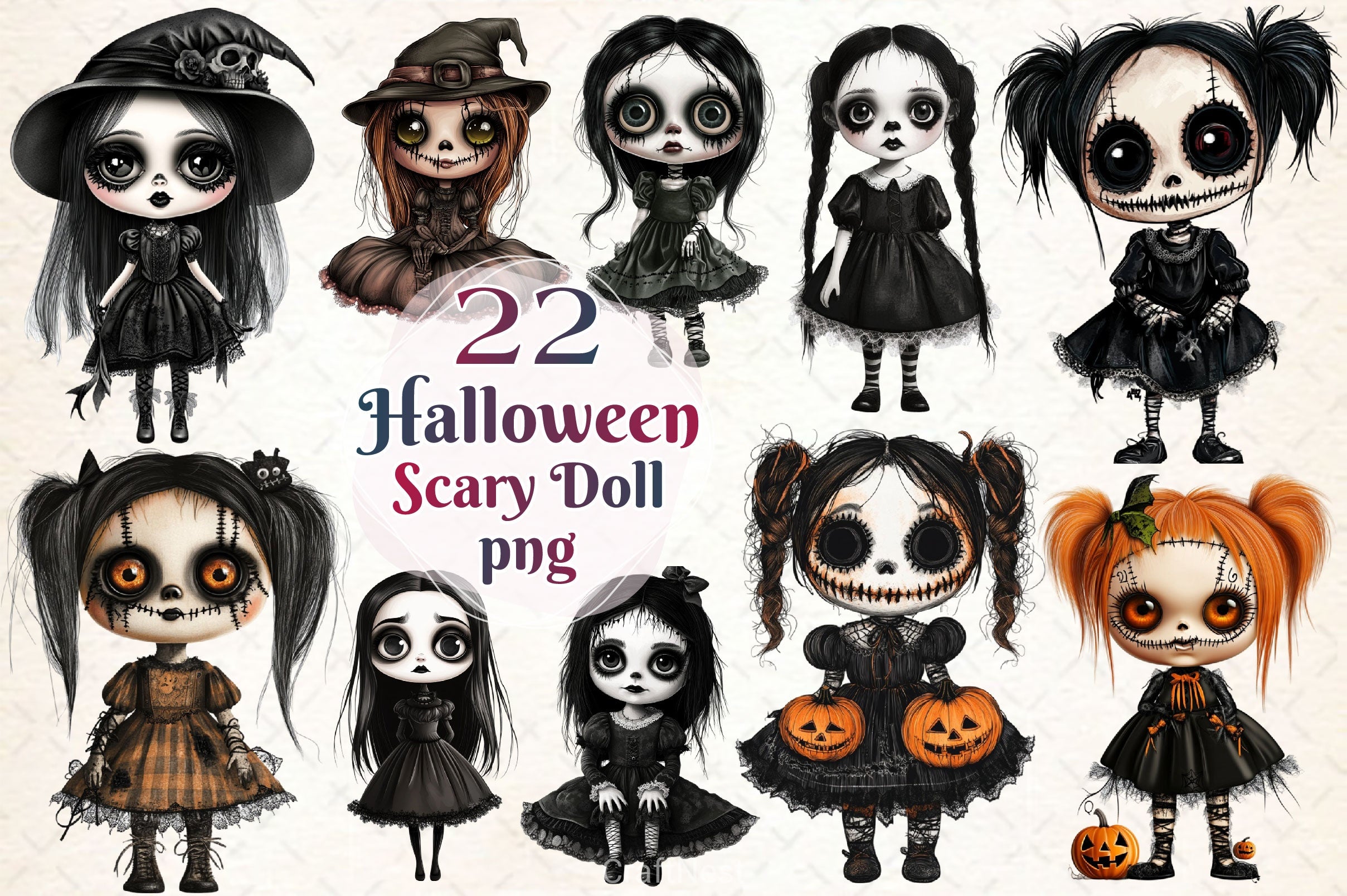 Halloween Scary Doll Clipart Bundle - CraftNest - Digital Crafting and Art