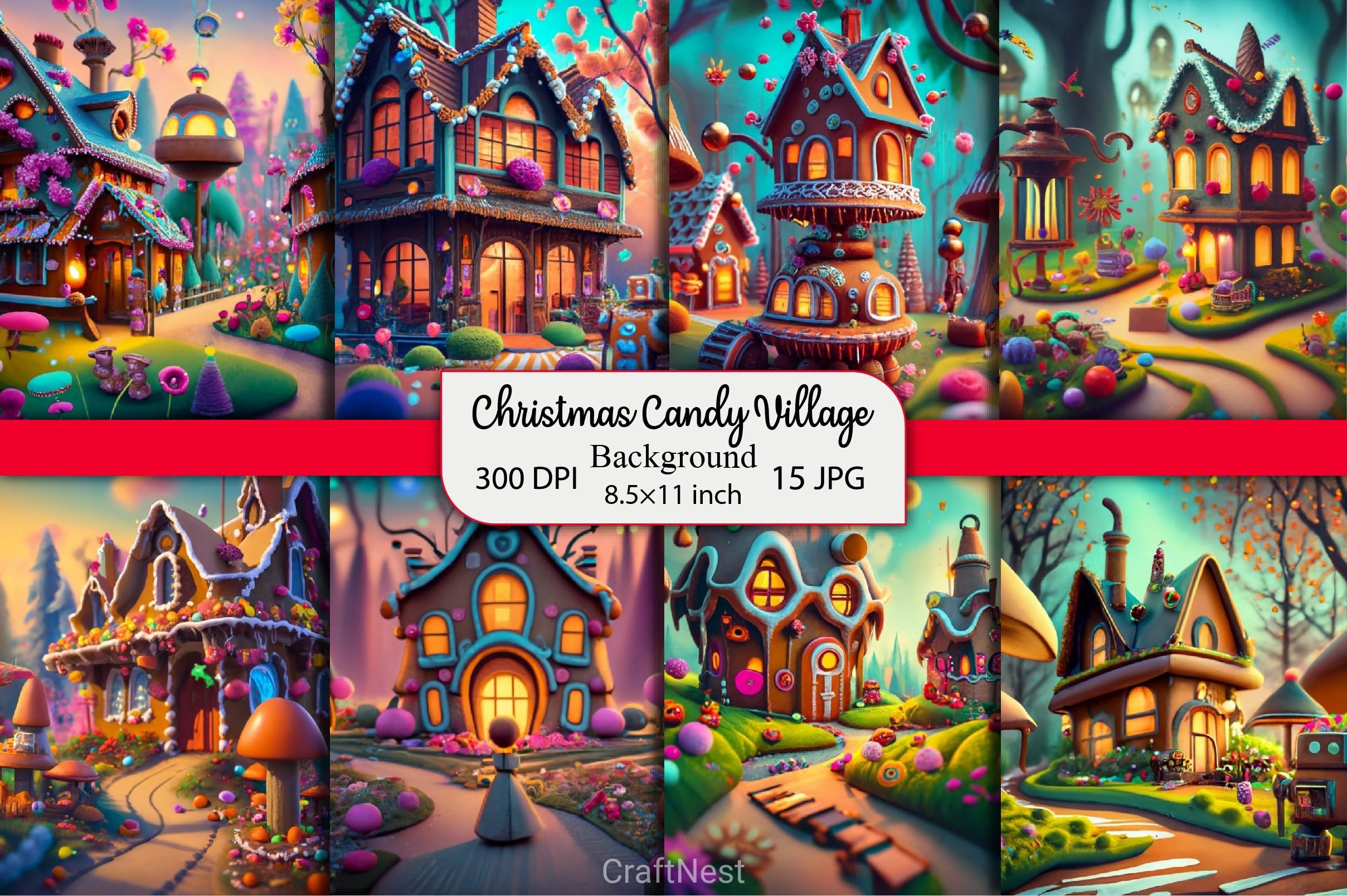 Christmas Candy Village Background Clipart Bundle - CraftNest - Digital Crafting and Art