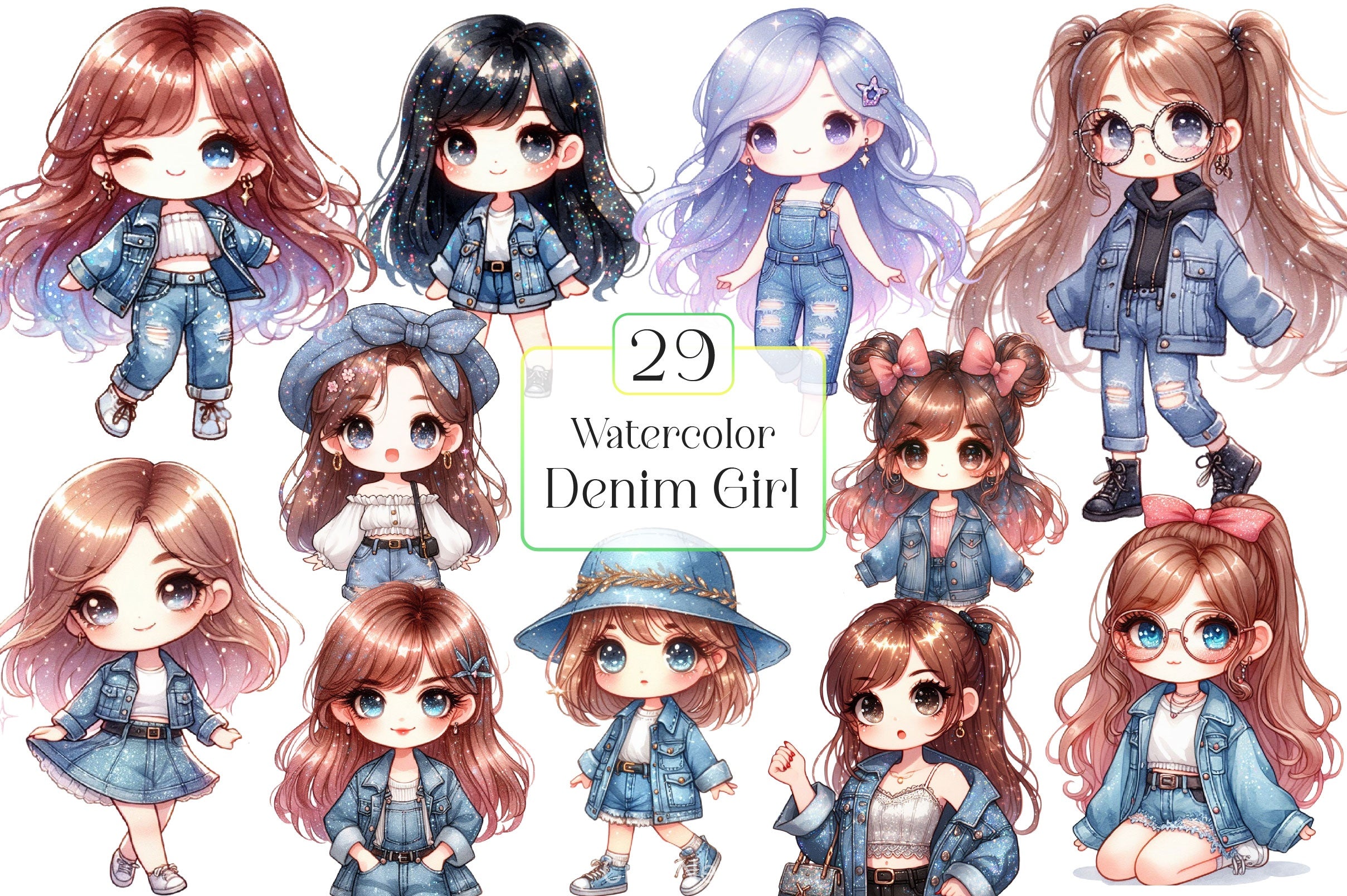 Denim Girl Clipart Bundle - CraftNest - Digital Crafting and Art
