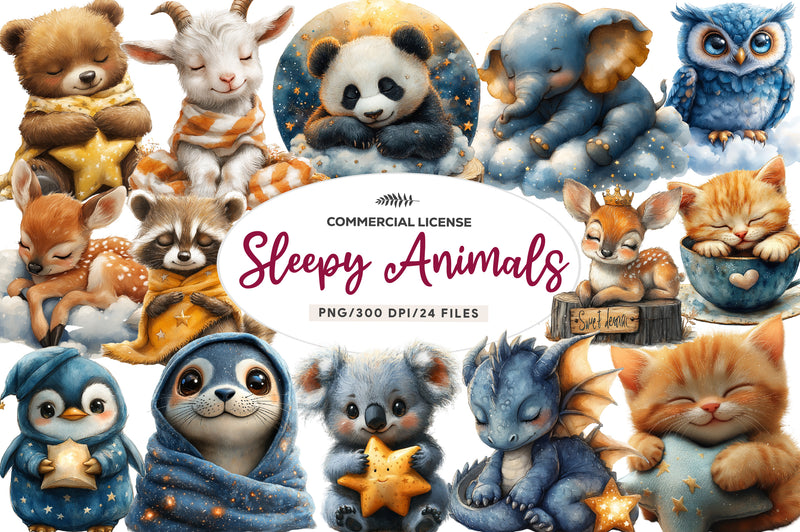 Sweet Dreams Sign Sleepy Animals Clipart Bundle - CraftNest - Digital Crafting and Art