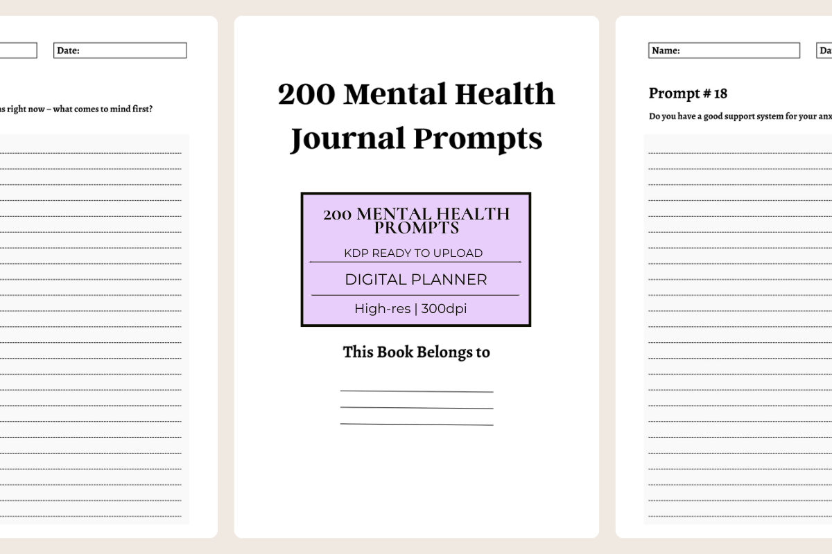 200 Mental Health Journal Prompts KDP Planner