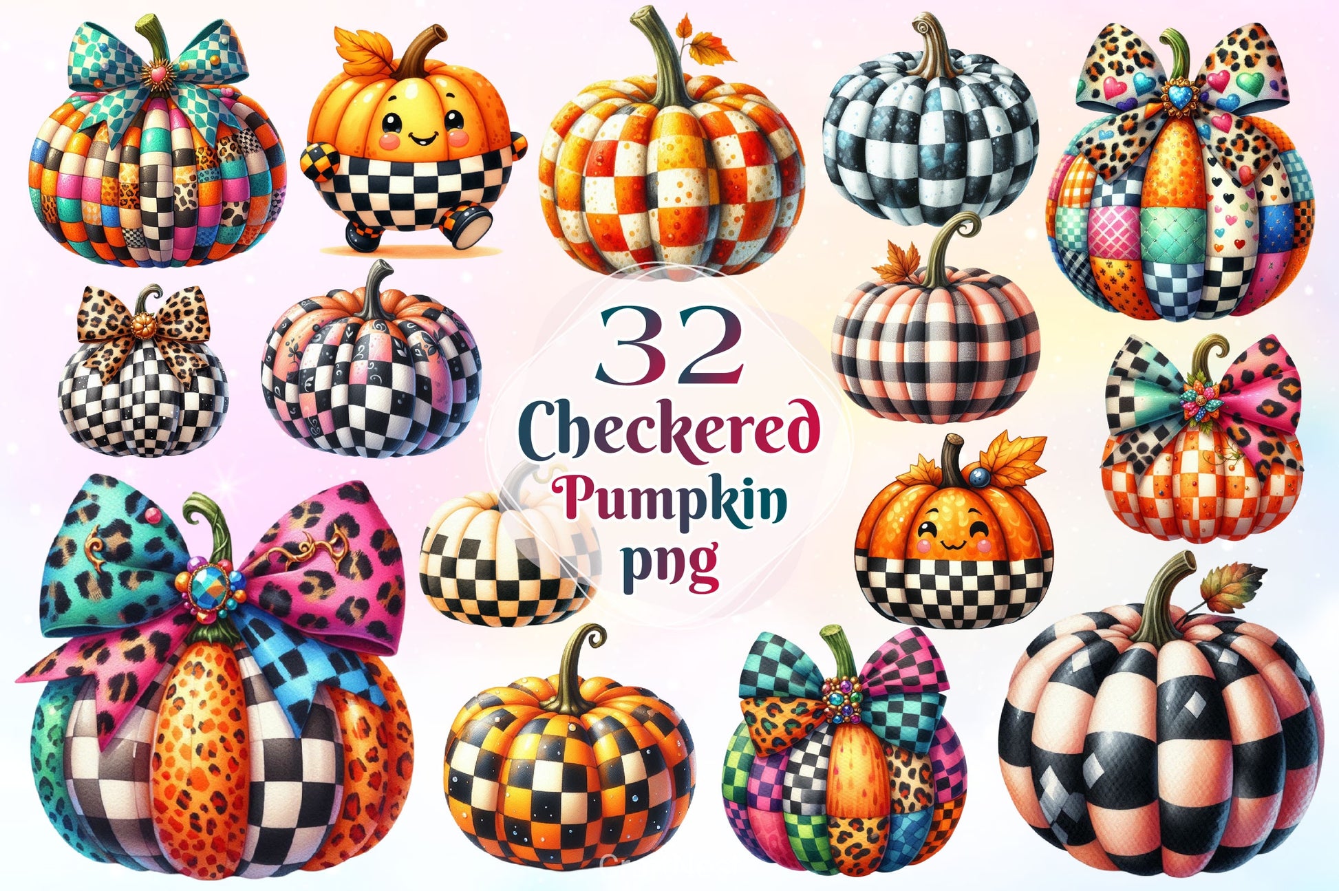 Checkered Pumpkin Clipart Bundle 2 - CraftNest - Digital Crafting and Art