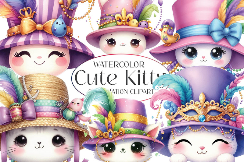 Mardi Gras Cute Kitty Clipart Bundle - CraftNest - Digital Crafting and Art