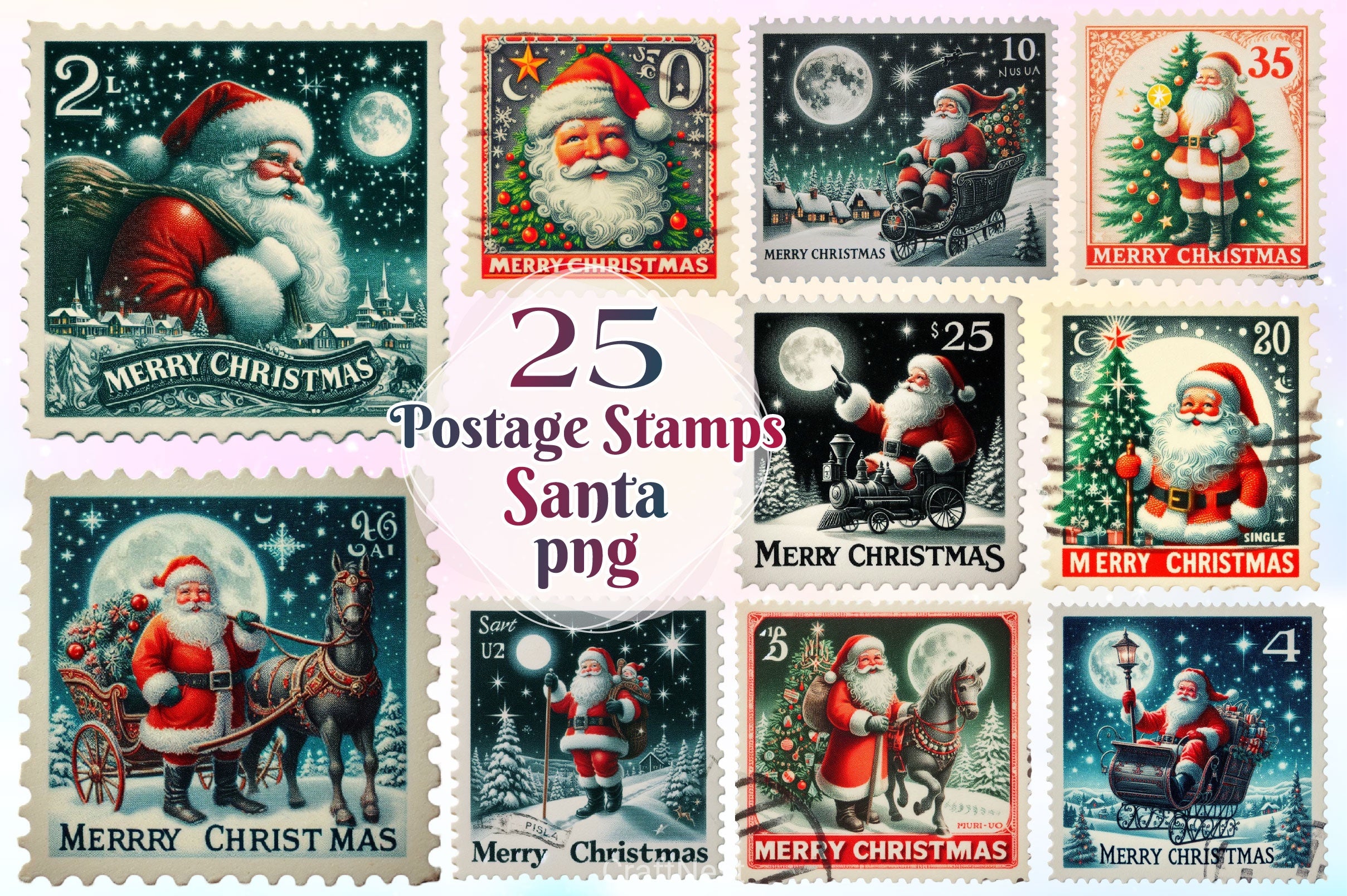 Christmas Santa Postage Stamps Clipart Bundle - CraftNest - Digital Crafting and Art