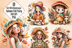 Girl With Mushrooms Autumn Fall Fairy Clipart Bundle - CraftNest - Digital Crafting and Art