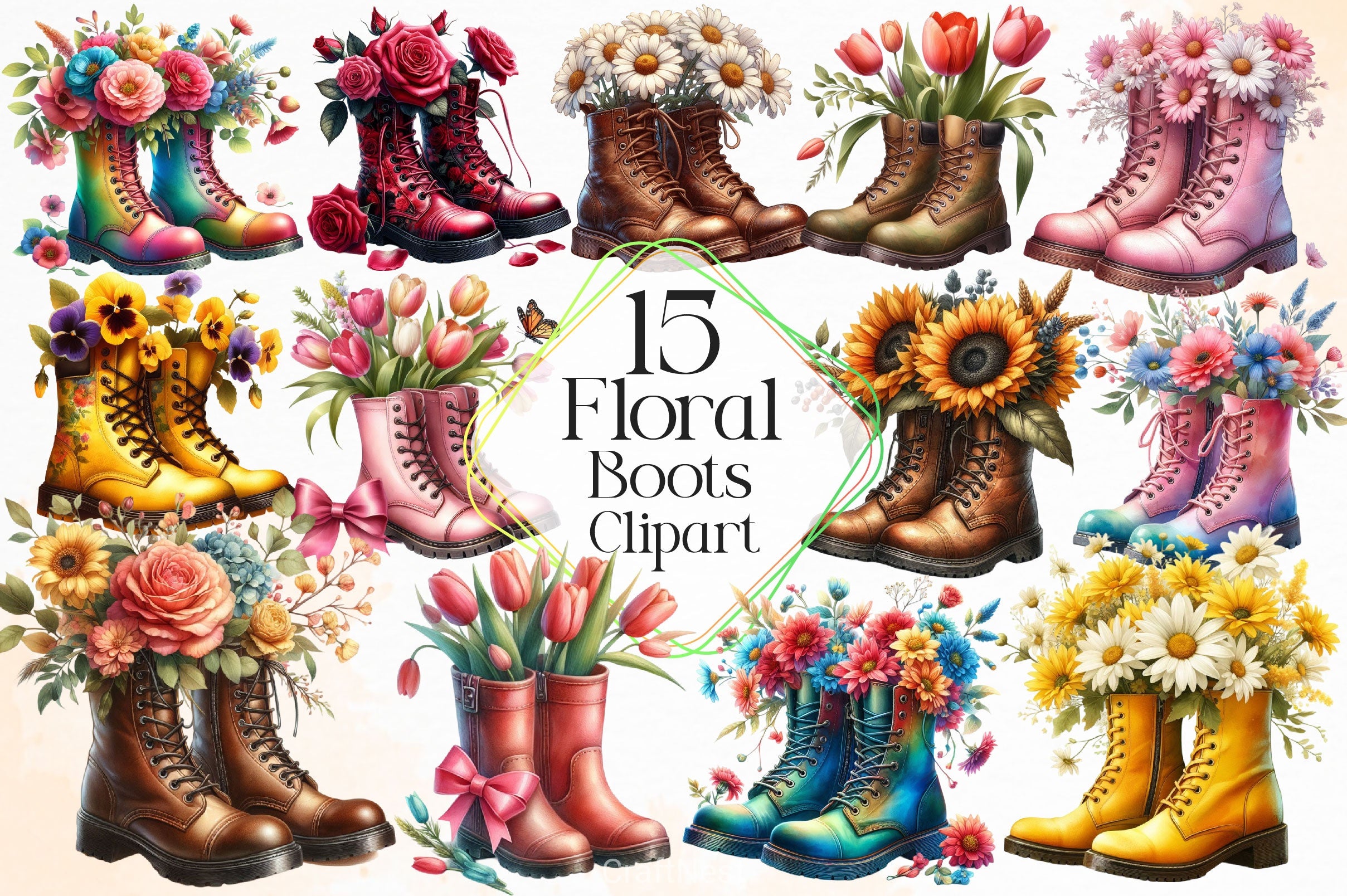 Floral Boots Clipart Bundle 2 - CraftNest - Digital Crafting and Art