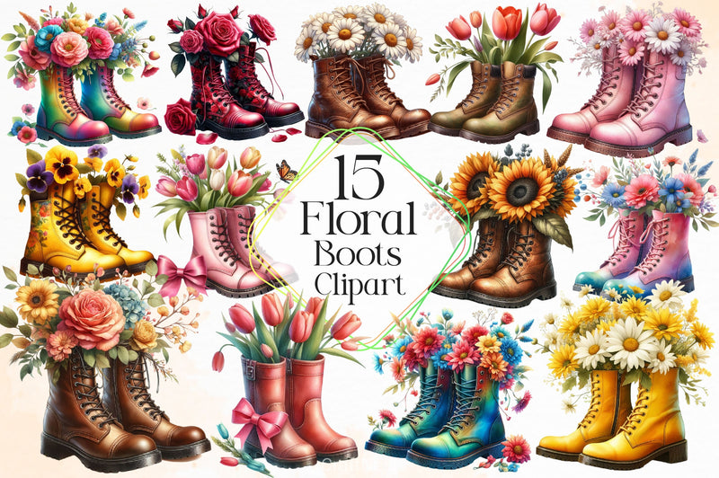 Floral Boots Clipart Bundle 2 - CraftNest - Digital Crafting and Art