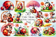 Cute Mom And Baby Ladybug Clipart Bundle - CraftNest - Digital Crafting and Art