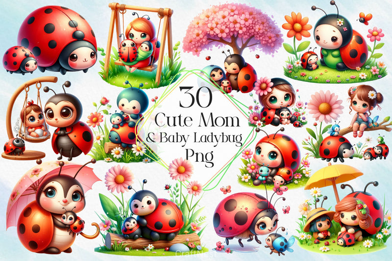 Cute Mom And Baby Ladybug Clipart Bundle - CraftNest - Digital Crafting and Art
