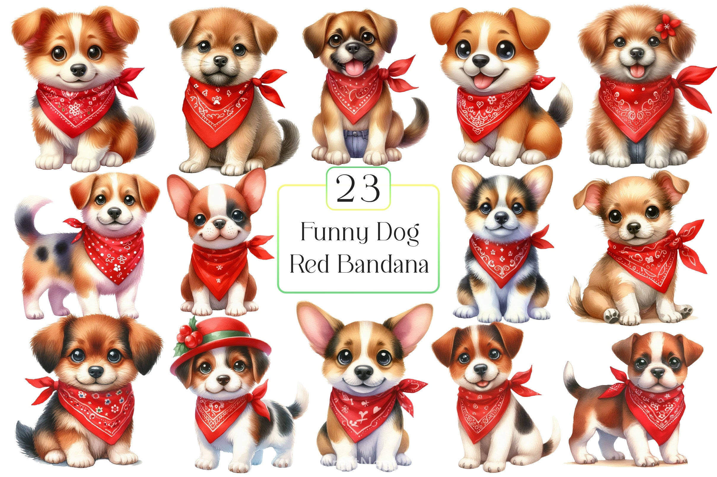 Cute Dog Red Bandana Clipart Bundle - CraftNest - Digital Crafting and Art