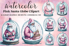 Pink Santa Claus In Snow Globe Clipart Bundle - CraftNest - Digital Crafting and Art