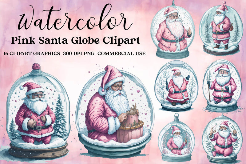 Pink Santa Claus In Snow Globe Clipart Bundle - CraftNest - Digital Crafting and Art