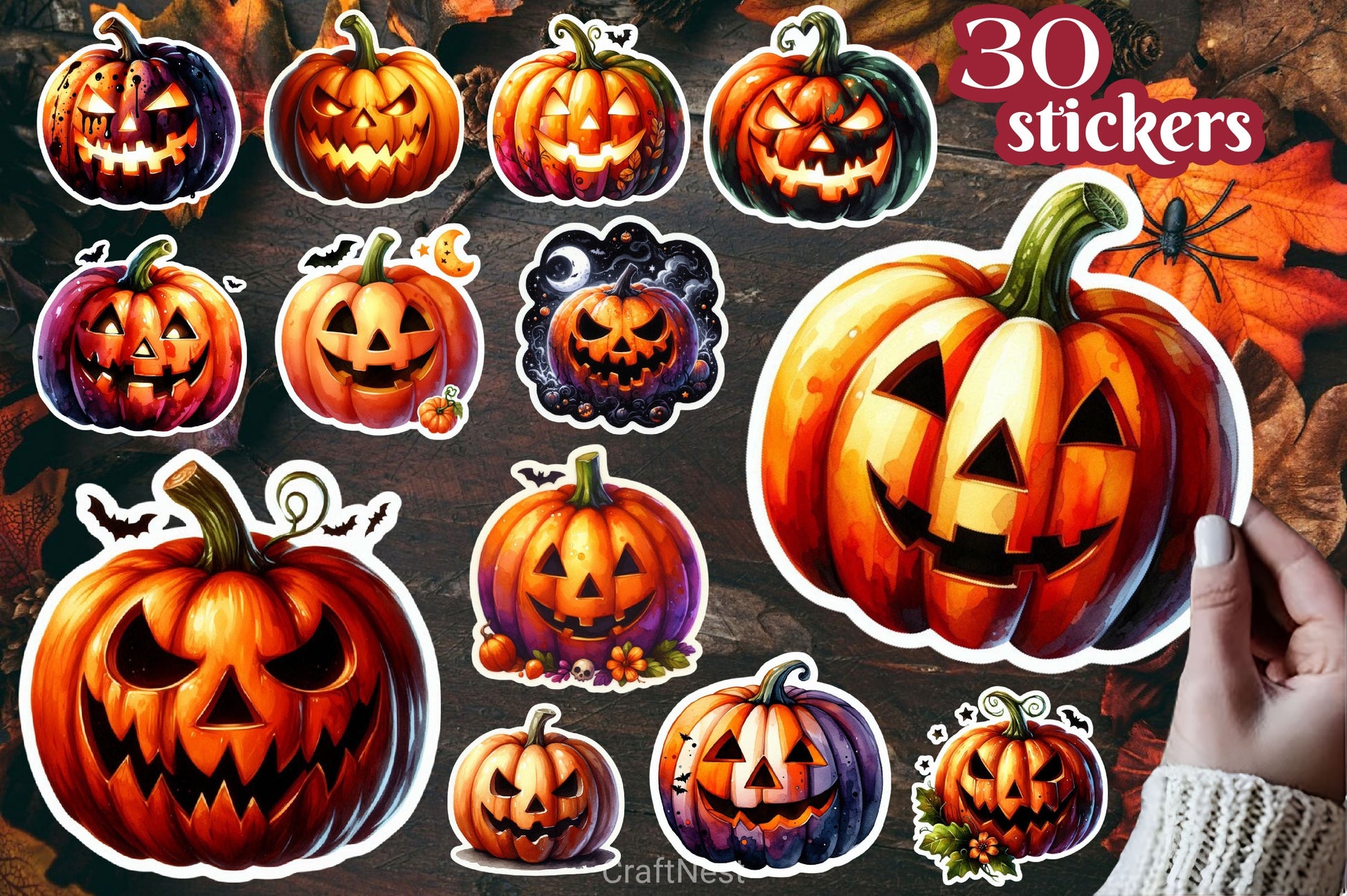 Halloween Pumpkin Stickers Clipart Bundle - CraftNest - Digital Crafting and Art