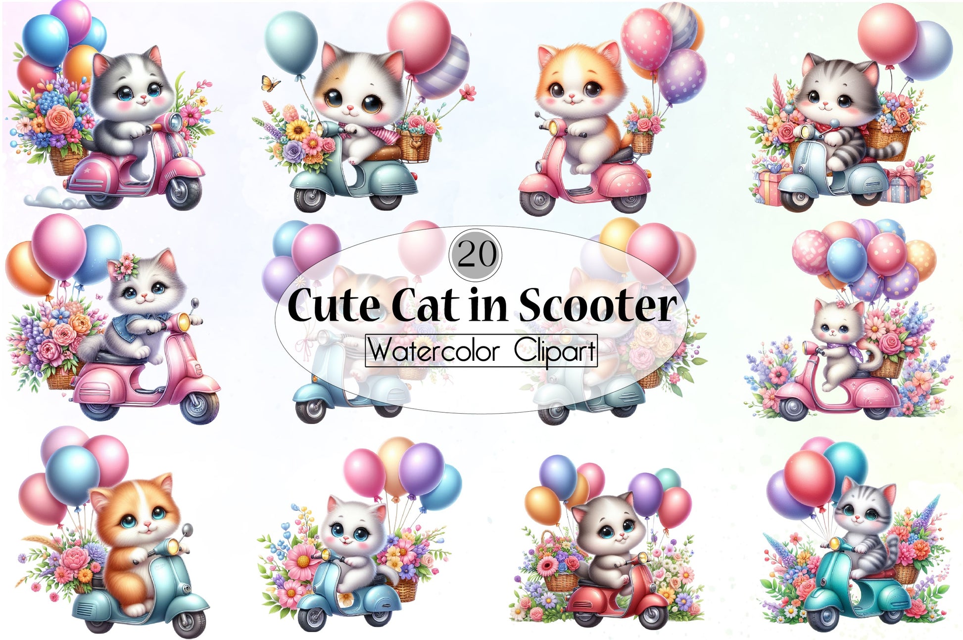 Cute Cat Scooter Clipart Bundle - CraftNest - Digital Crafting and Art