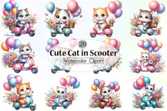 Cute Cat Scooter Clipart Bundle - CraftNest - Digital Crafting and Art