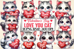 Love You Cat Valentine's Clipart Bundle 5 - CraftNest - Digital Crafting and Art