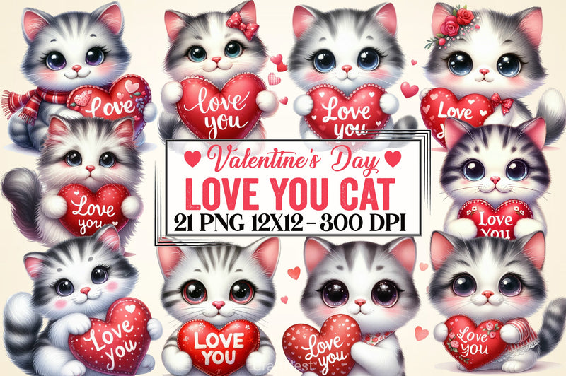 Love You Cat Valentine's Clipart Bundle 5 - CraftNest - Digital Crafting and Art