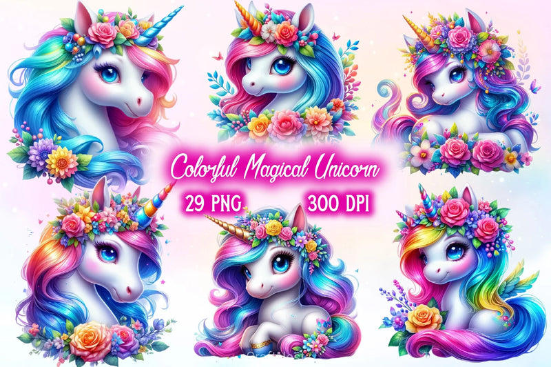 Colorful Magical Unicorn Clipart Bundle 2 - CraftNest - Digital Crafting and Art