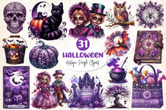 Antique Purple Halloween Set Clipart Bundle - CraftNest - Digital Crafting and Art