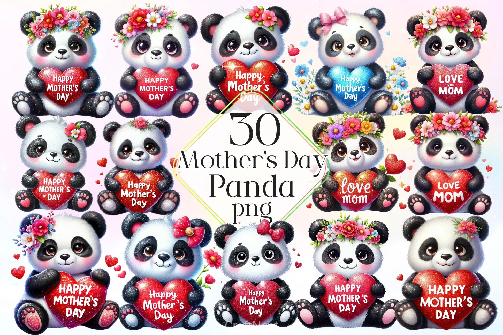 Mother's Day Panda Clipart Bundle 1 - CraftNest - Digital Crafting and Art