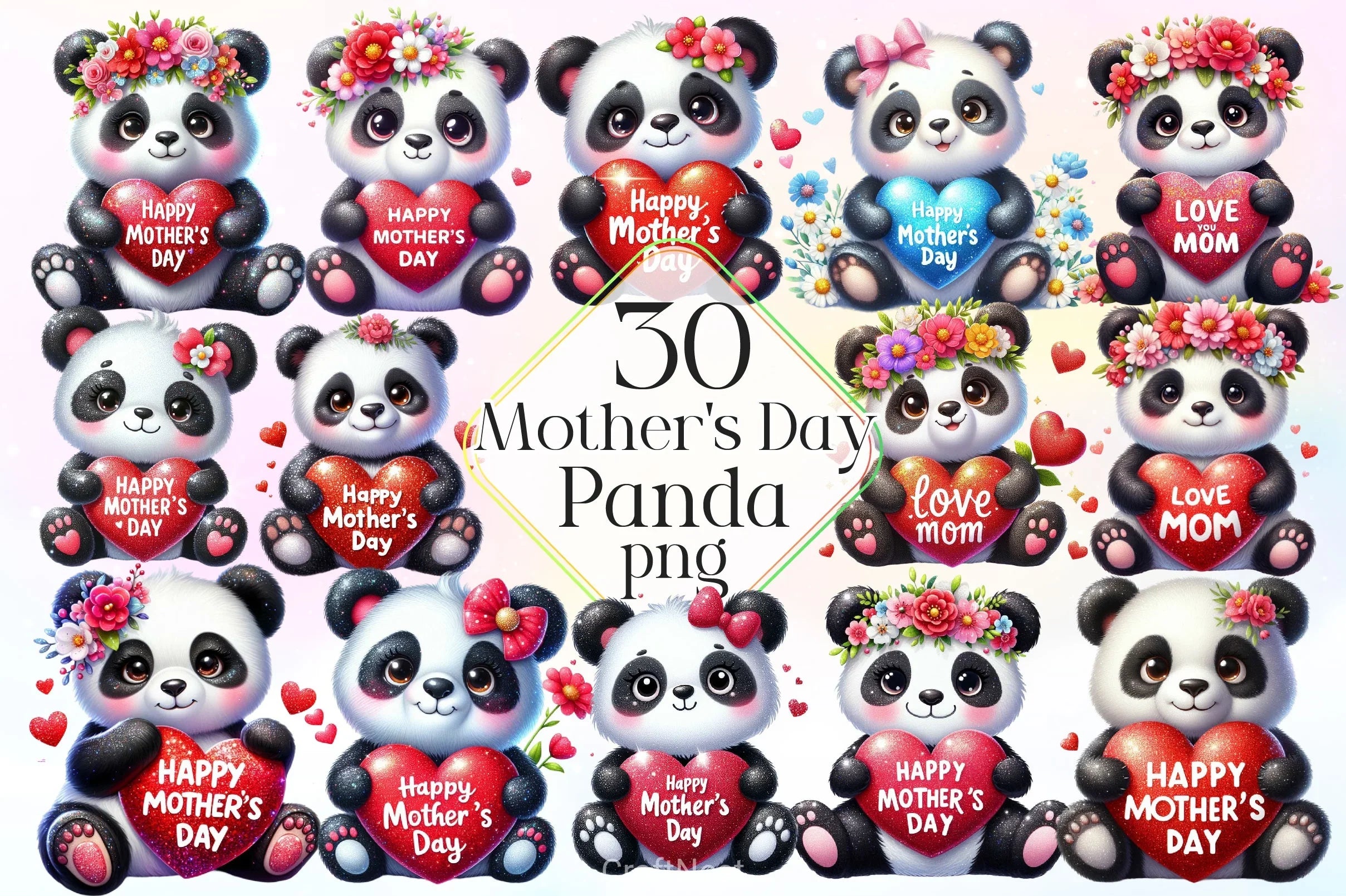 Mother's Day Panda Clipart Bundle 1 - CraftNest - Digital Crafting and Art