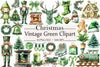 Vintage Green Christmas Clipart Bundle