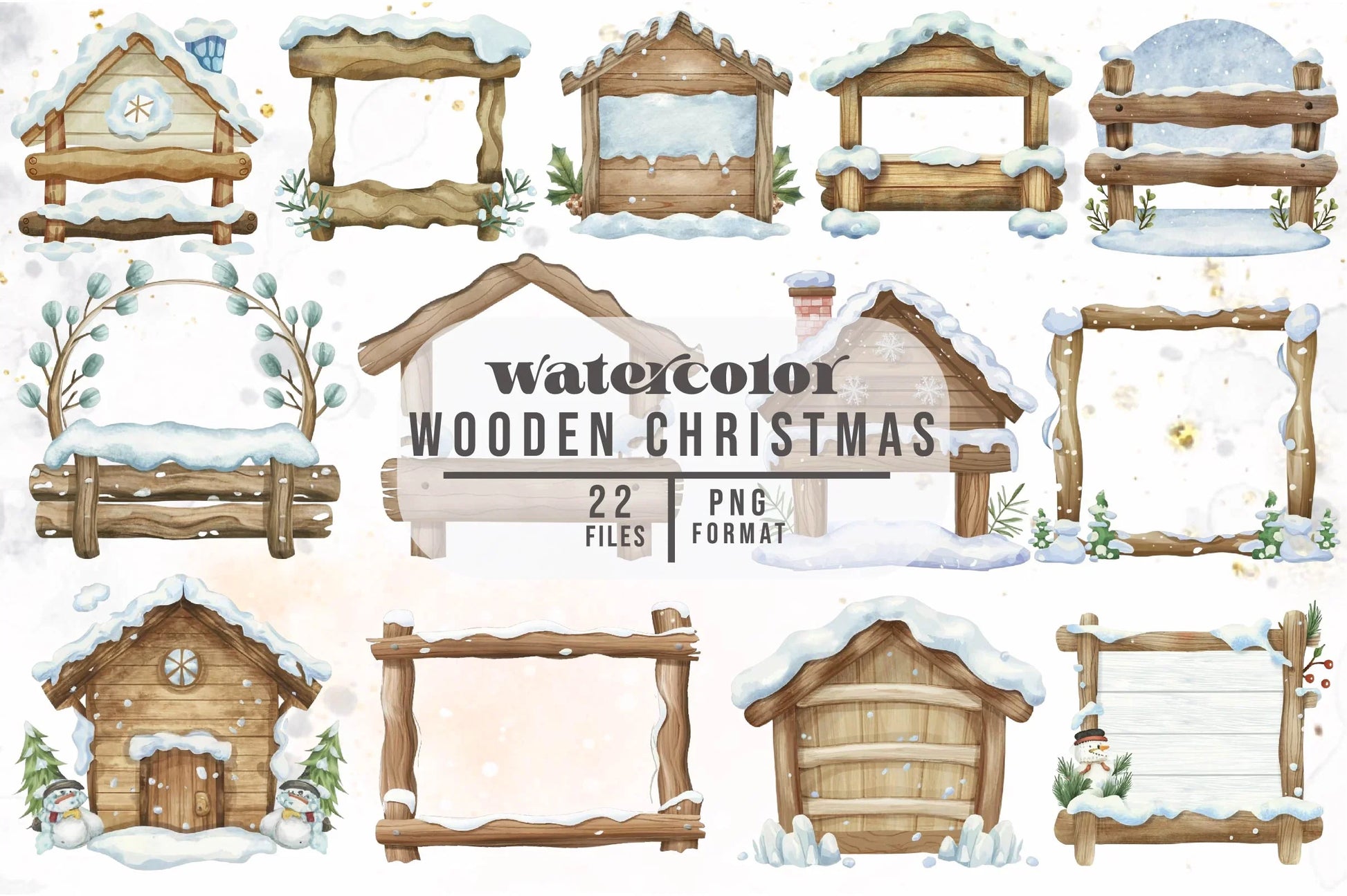 Rustic Wooden Christmas Village Clipart Bundle - CraftNest - Digital Crafting and Art