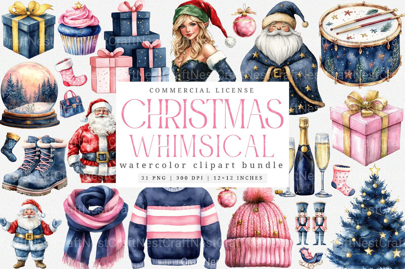 Whimsical Christmas Cute Holiday Illustrations Clipart Bundle - CraftNest - Digital Crafting and Art