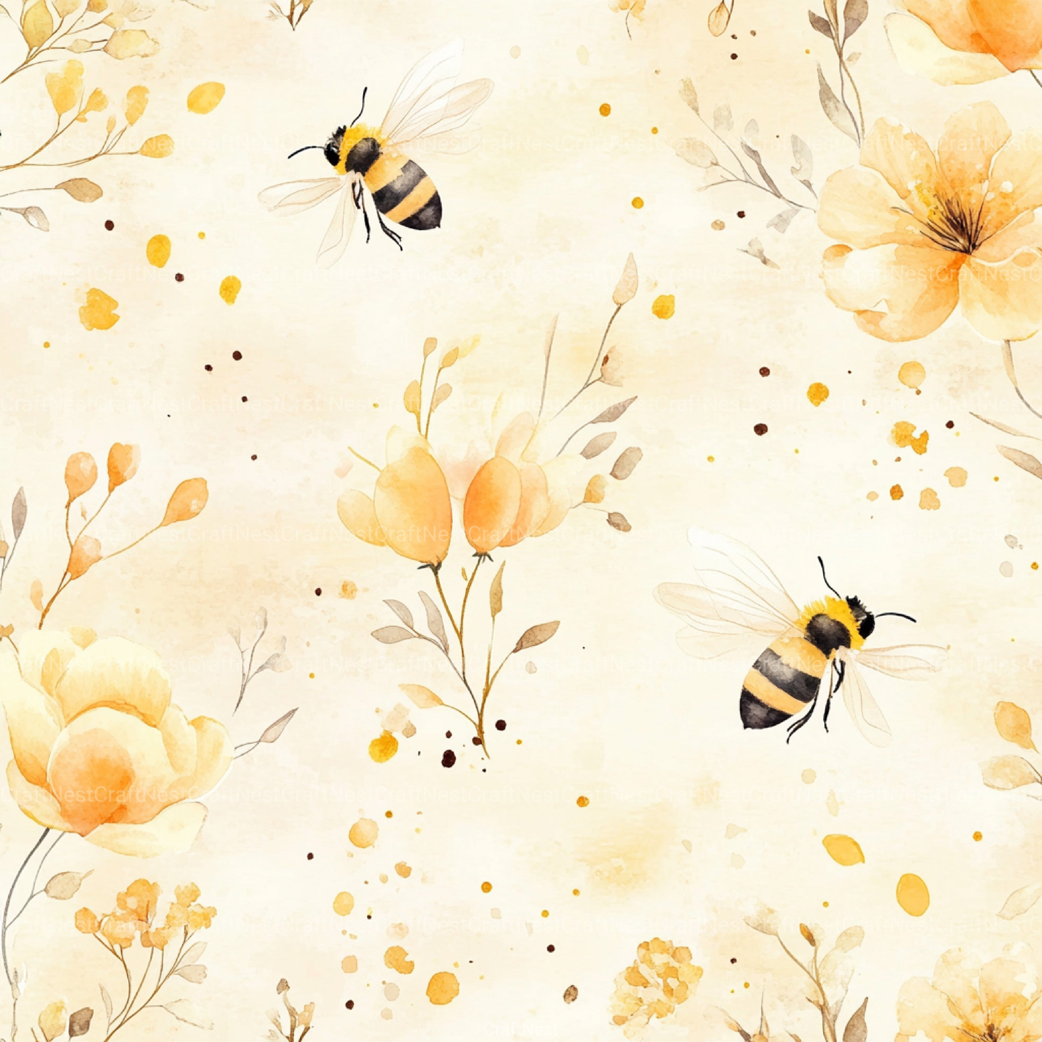 Lovely Bee Digital Paper - CraftNest - Digital Crafting and Art
