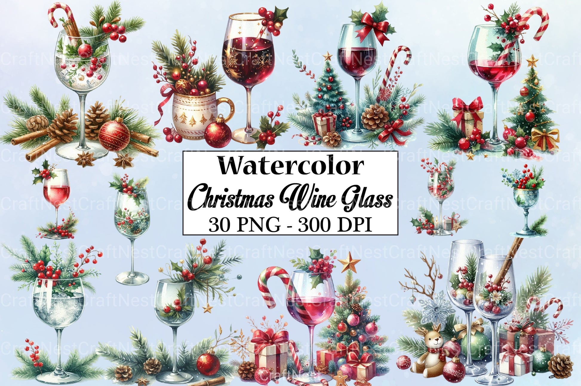 Christmas Wine Glass Clipart Bundle - CraftNest - Digital Crafting and Art