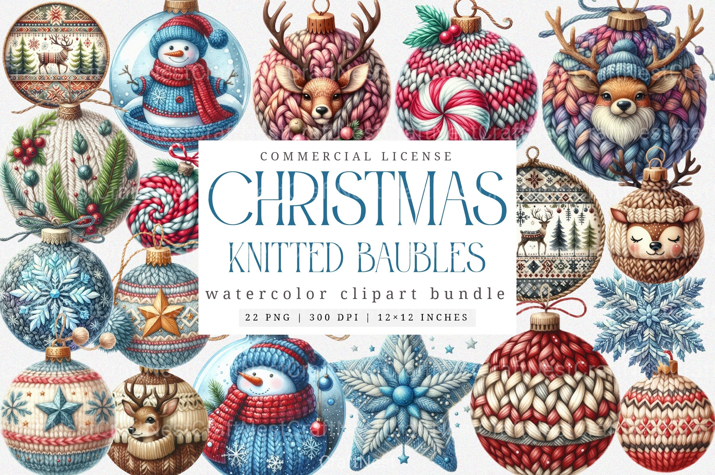 Knitted Christmas Baubles Clipart Bundle - CraftNest - Digital Crafting and Art