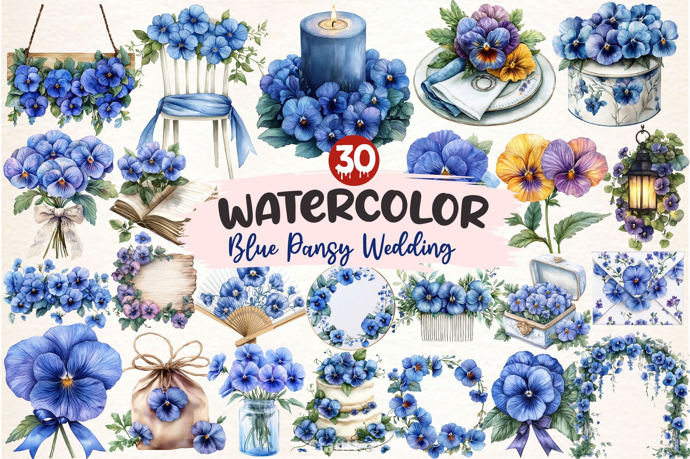 Blue Pansy Wedding Flower Clipart Bundle - CraftNest - Digital Crafting and Art