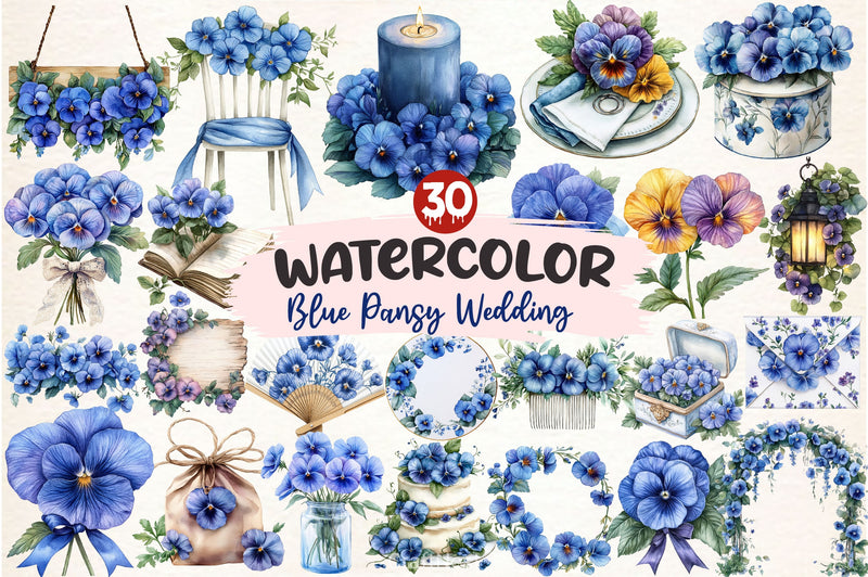 Blue Pansy Wedding Flower Clipart Bundle - CraftNest - Digital Crafting and Art