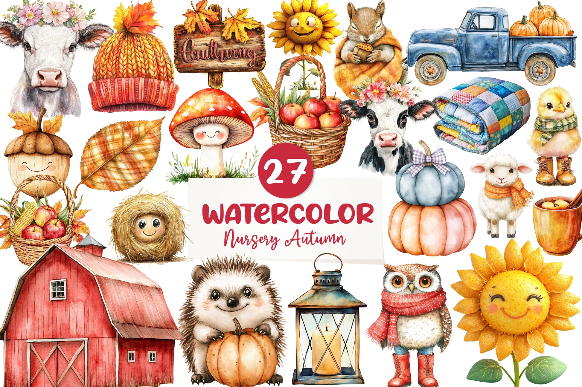 Cute Nursery Autumn Farmhouse Clipart Bundle - CraftNest - Digital Crafting and Art