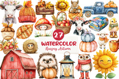Cute Nursery Autumn Farmhouse Clipart Bundle - CraftNest - Digital Crafting and Art