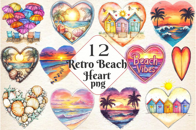 Retro Beach Heart Clipart Bundle - CraftNest - Digital Crafting and Art