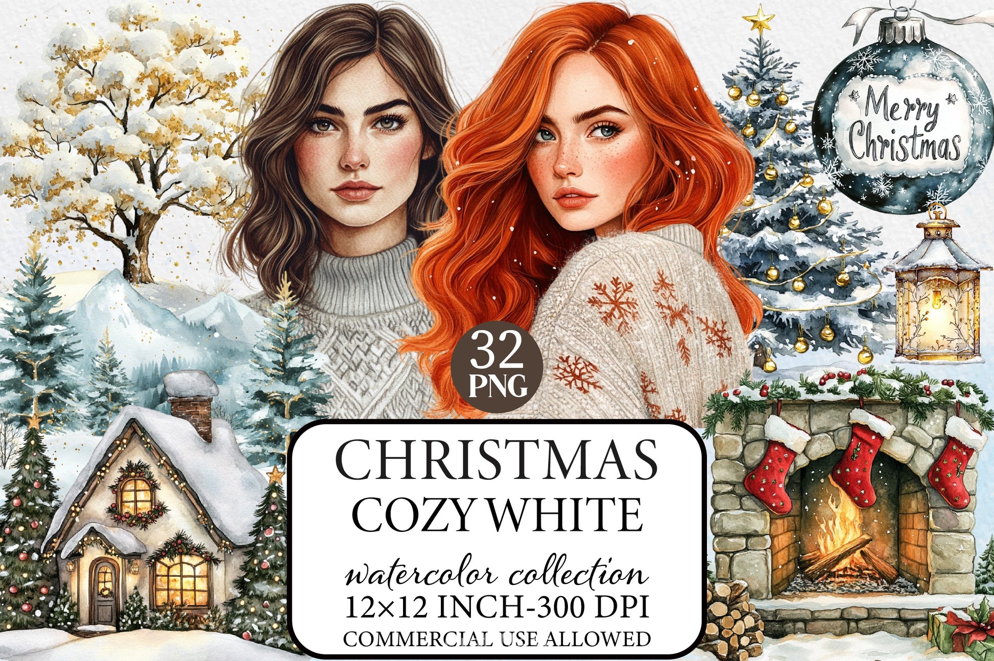 Cozy White Christmas Clipart Bundle - CraftNest - Digital Crafting and Art