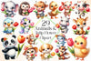 Cute Animals And Tulip Flower Clipart Bundle