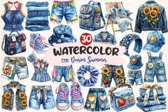 1990 Denim Summer Clipart Bundle 2 - CraftNest - Digital Crafting and Art
