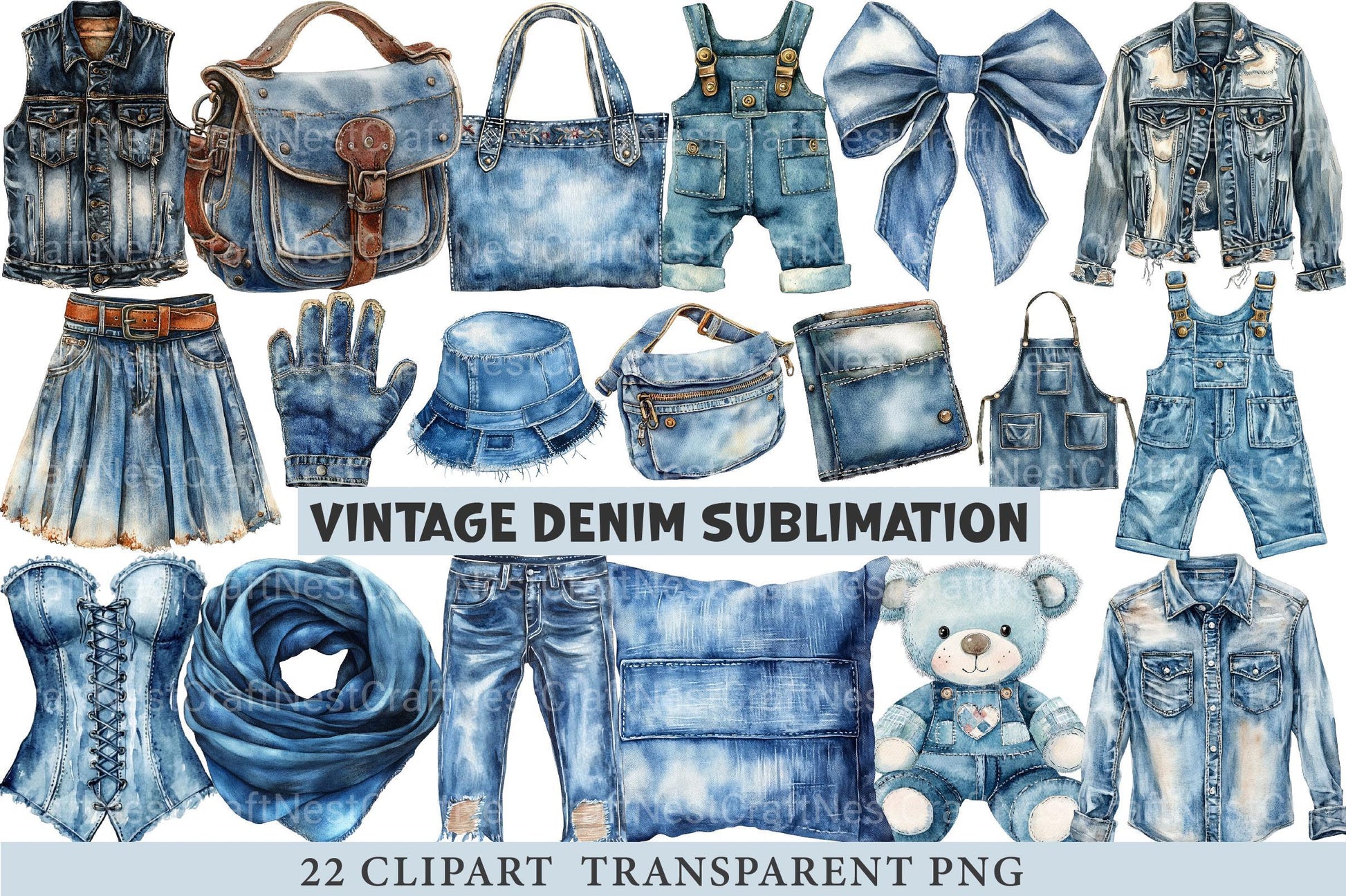 Vintage Denim Clipart - CraftNest - Digital Crafting and Art