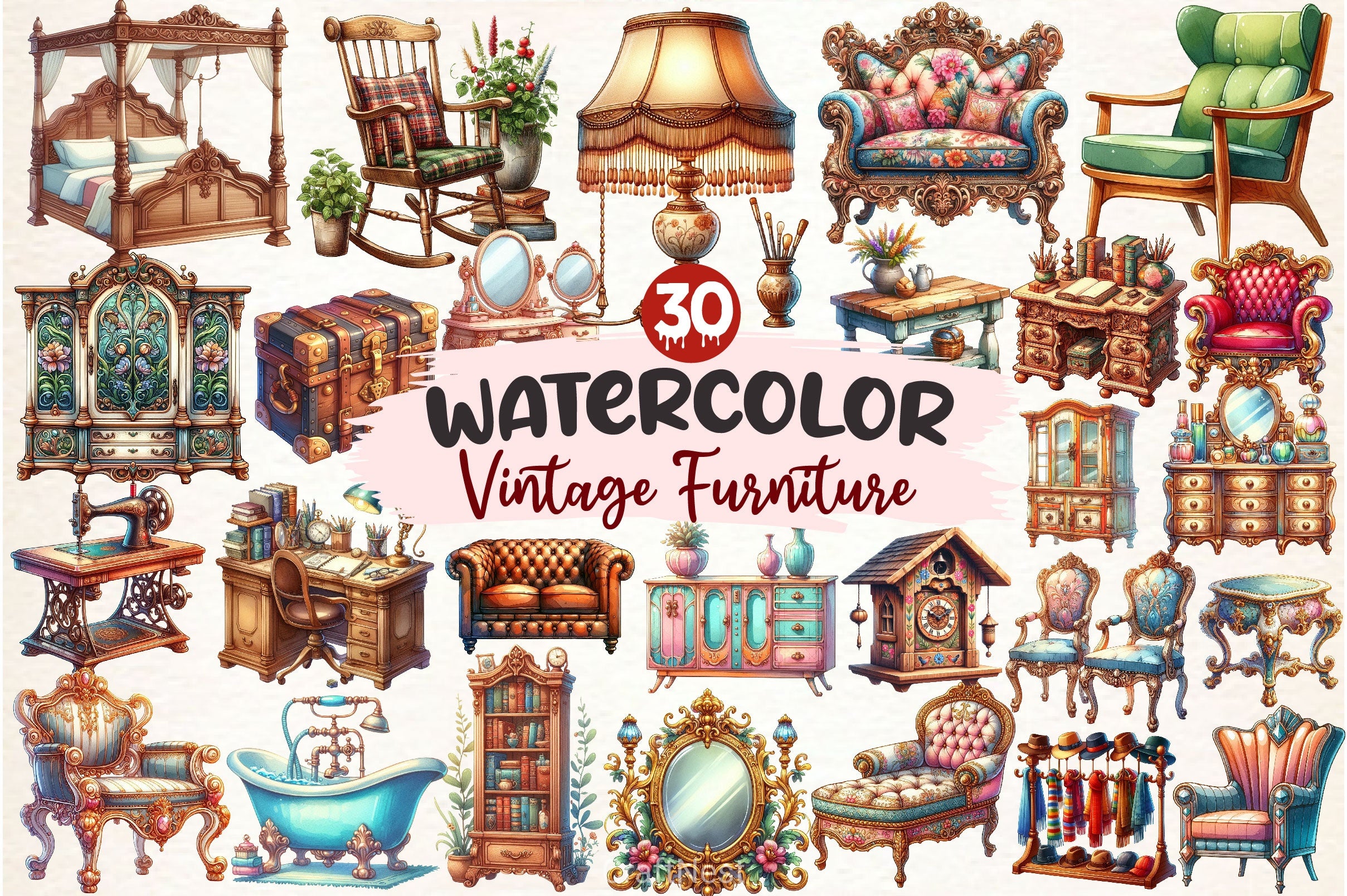 Vintage Furniture Clipart Bundle - CraftNest - Digital Crafting and Art