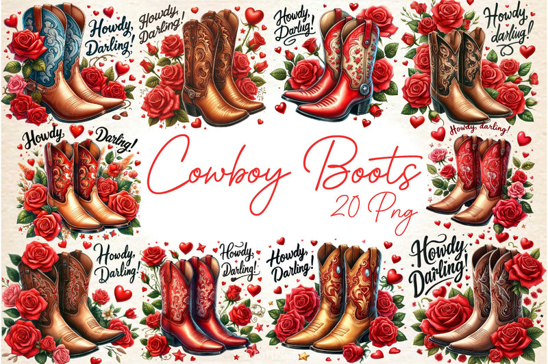 Cowboy Boots And Roses Clipart Bundle - CraftNest - Digital Crafting and Art