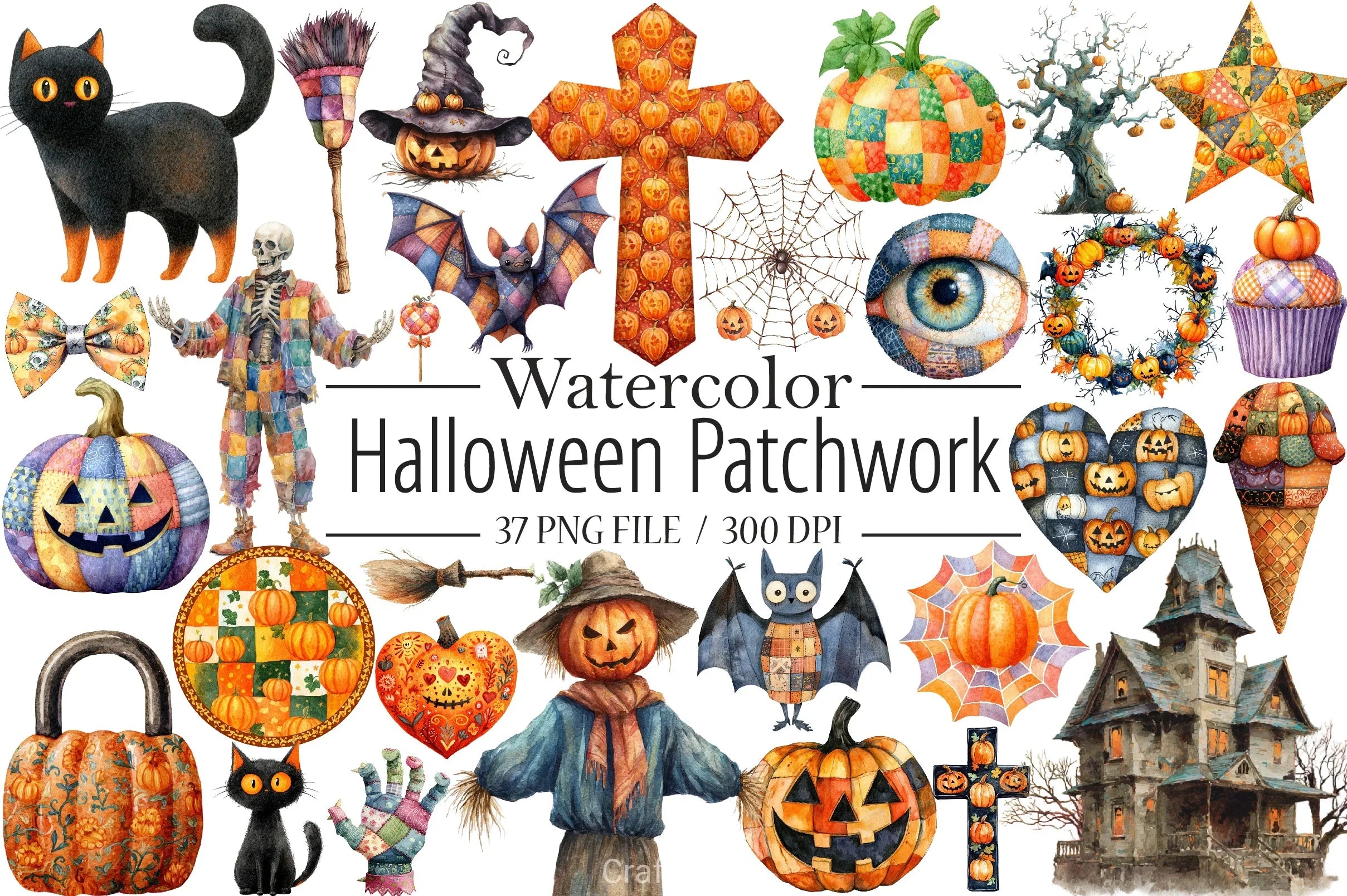 Halloween Patchwork Clipart Bundle - CraftNest - Digital Crafting and Art