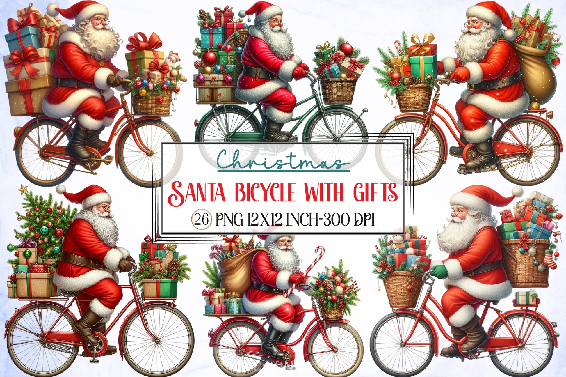 Santa Bicycle Gifts Clipart Bundle - CraftNest - Digital Crafting and Art