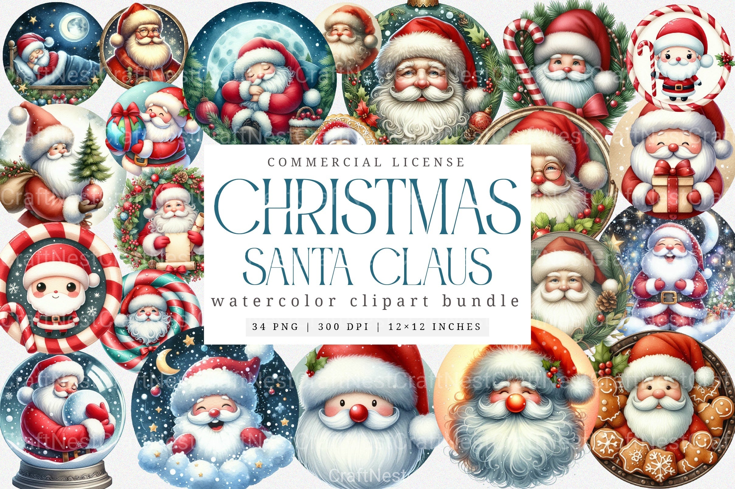 Christmas Santa Claus Ornament Clipart Bundle - CraftNest - Digital Crafting and Art
