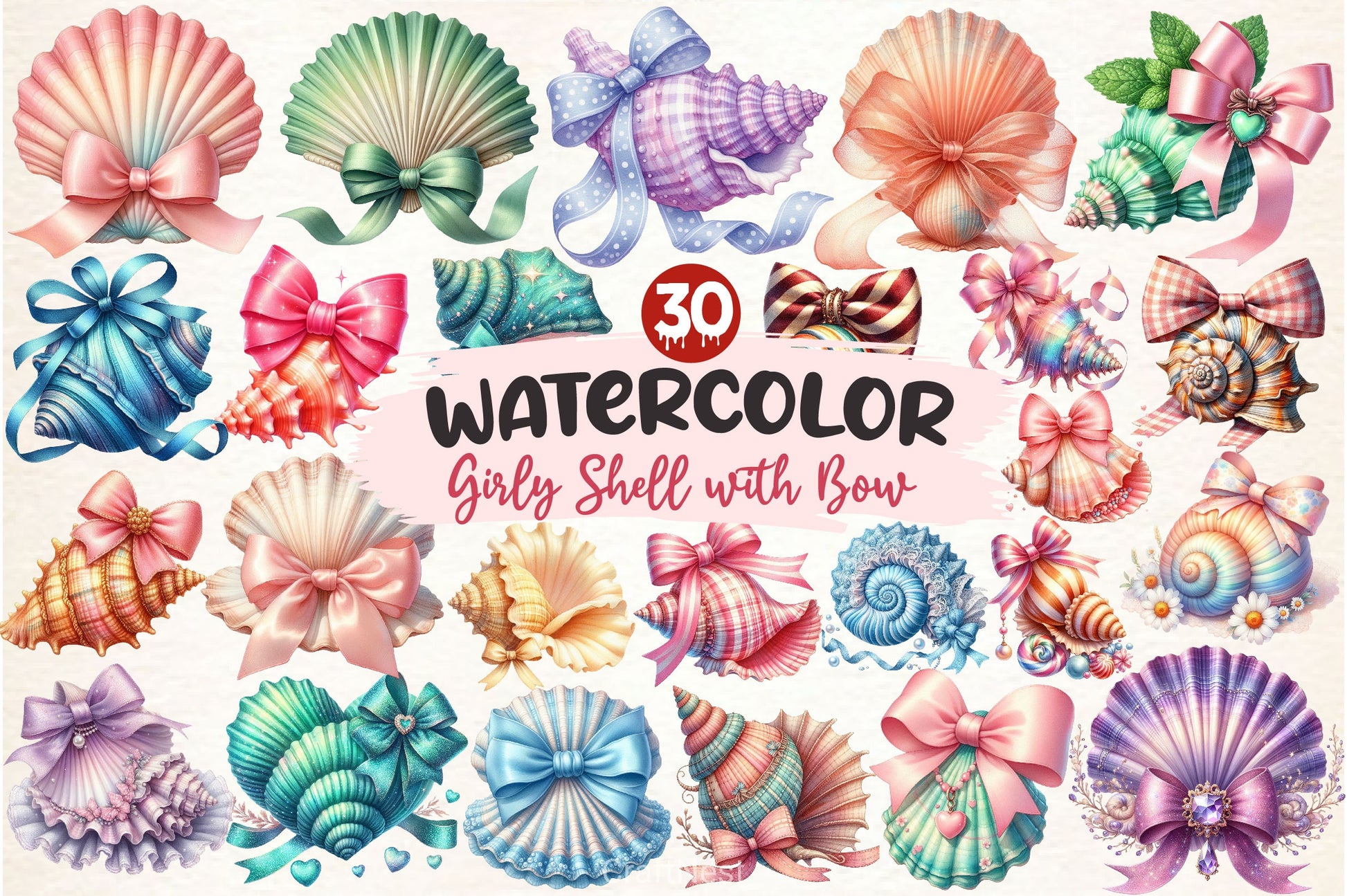 Girly Shell With Bow Clipart Bundle - CraftNest - Digital Crafting and Art