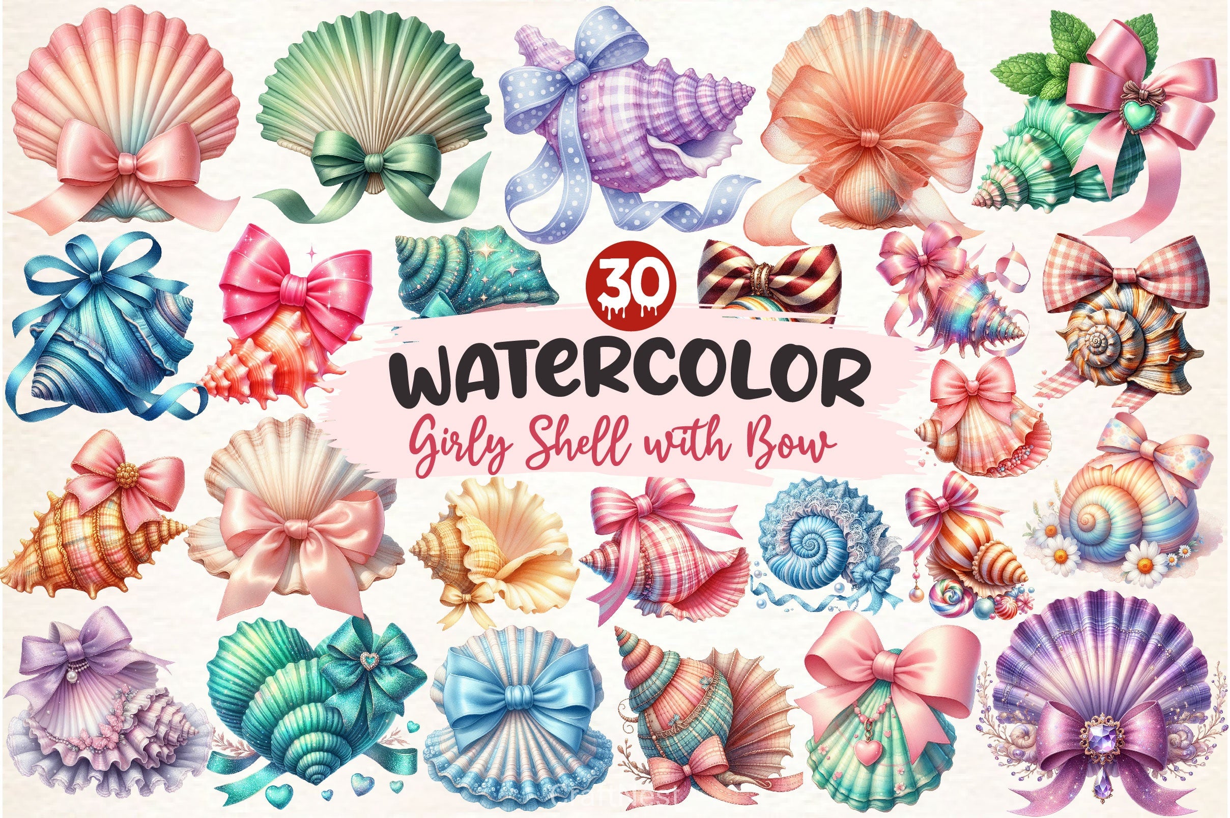 Girly Shell With Bow Clipart Bundle - CraftNest - Digital Crafting and Art