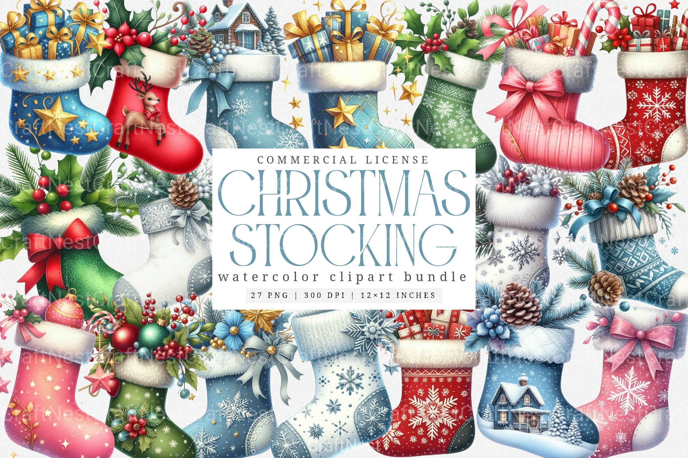 Cottagecore Christmas Stockings Clipart Bundle - CraftNest - Digital Crafting and Art
